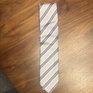 Banana Republic Beige Tie with Lavender and Gray Stripes